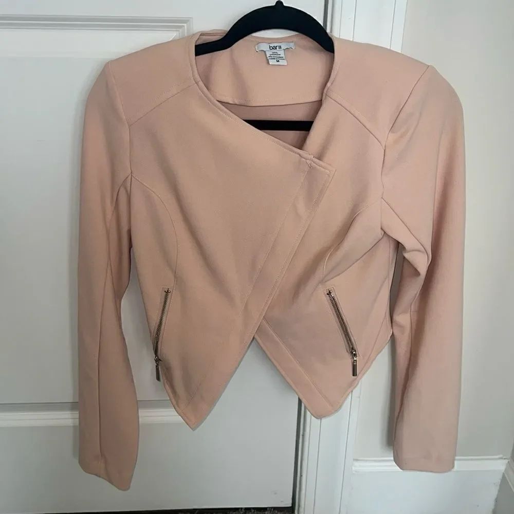 Bar lll Moto style cropped jacket. Asymmetrical. Size medium. Pink
